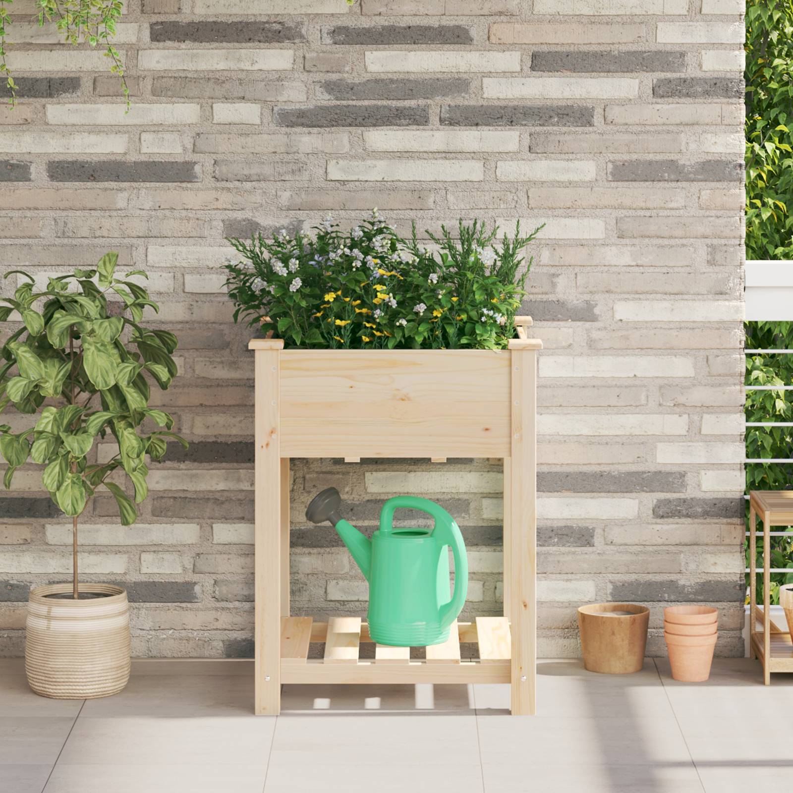 vidaXL Pflanzkasten mit Ablage 60x60x76 cm Massivholz Tanne