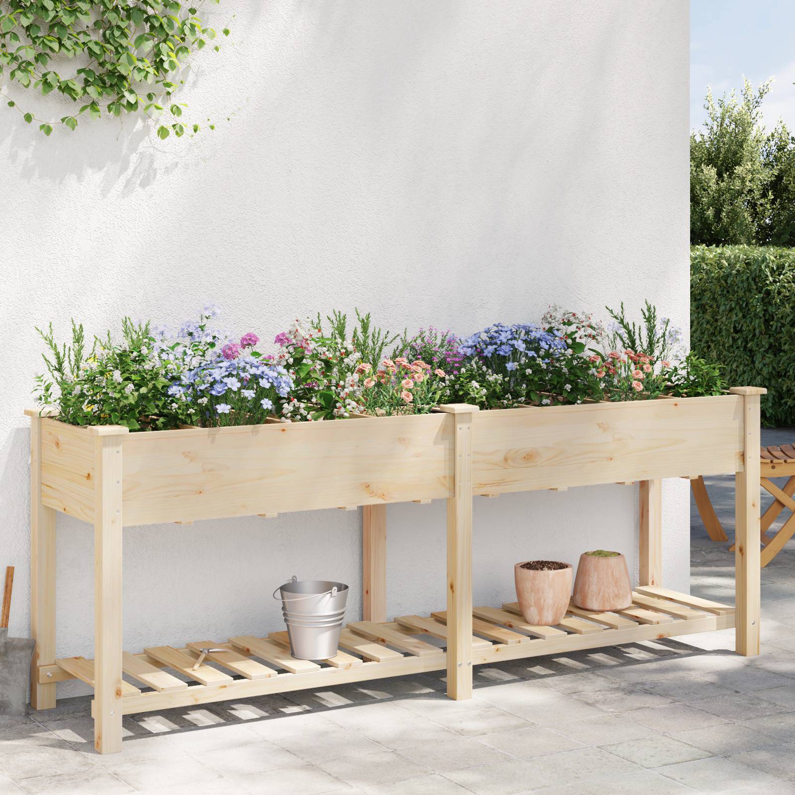 vidaXL Pflanzkasten mit Rankgitter 203x53x76 cm Massivholz Tanne
