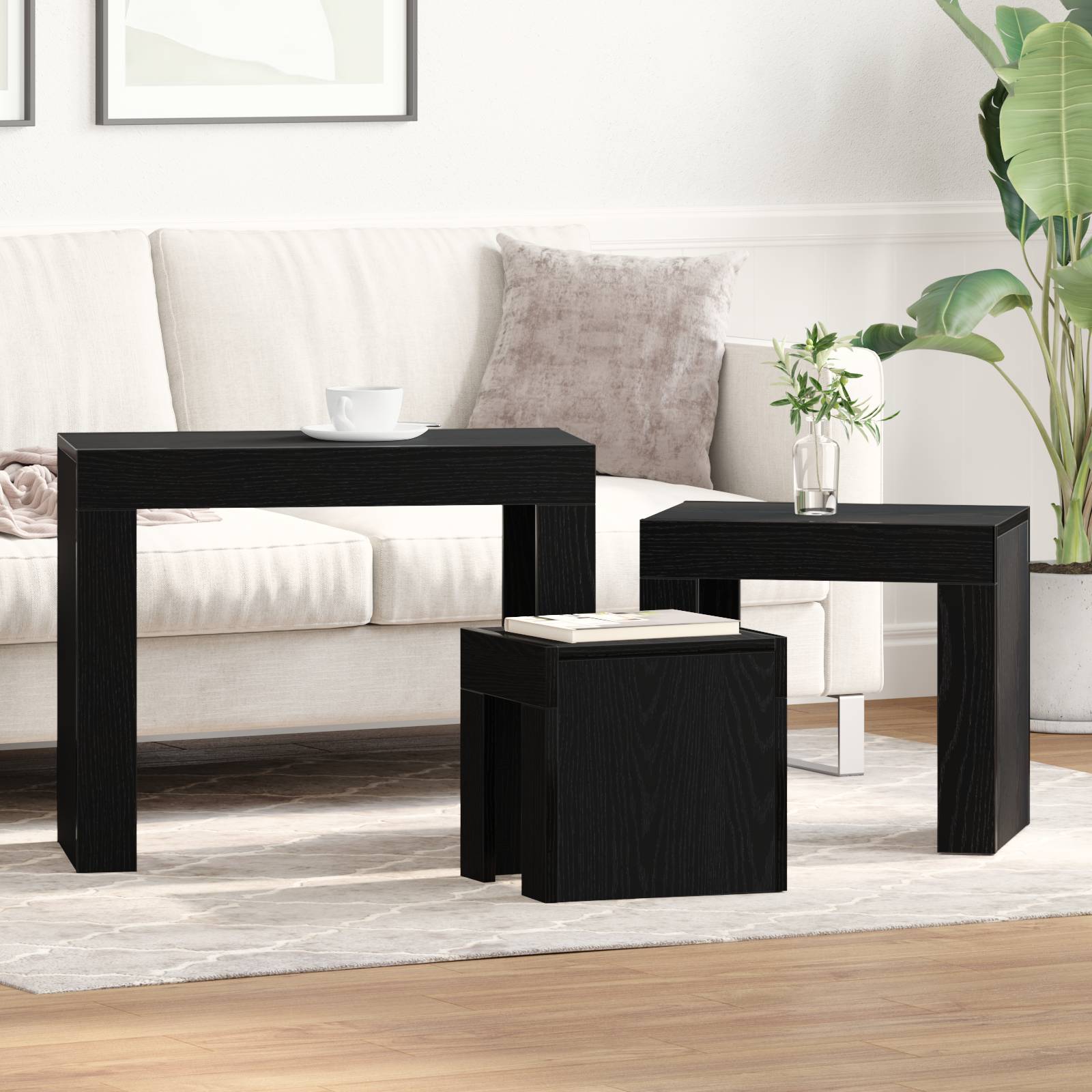 vidaXL 3-tlg. Satztisch-Set Schwarz Eiche Holzwerkstoff