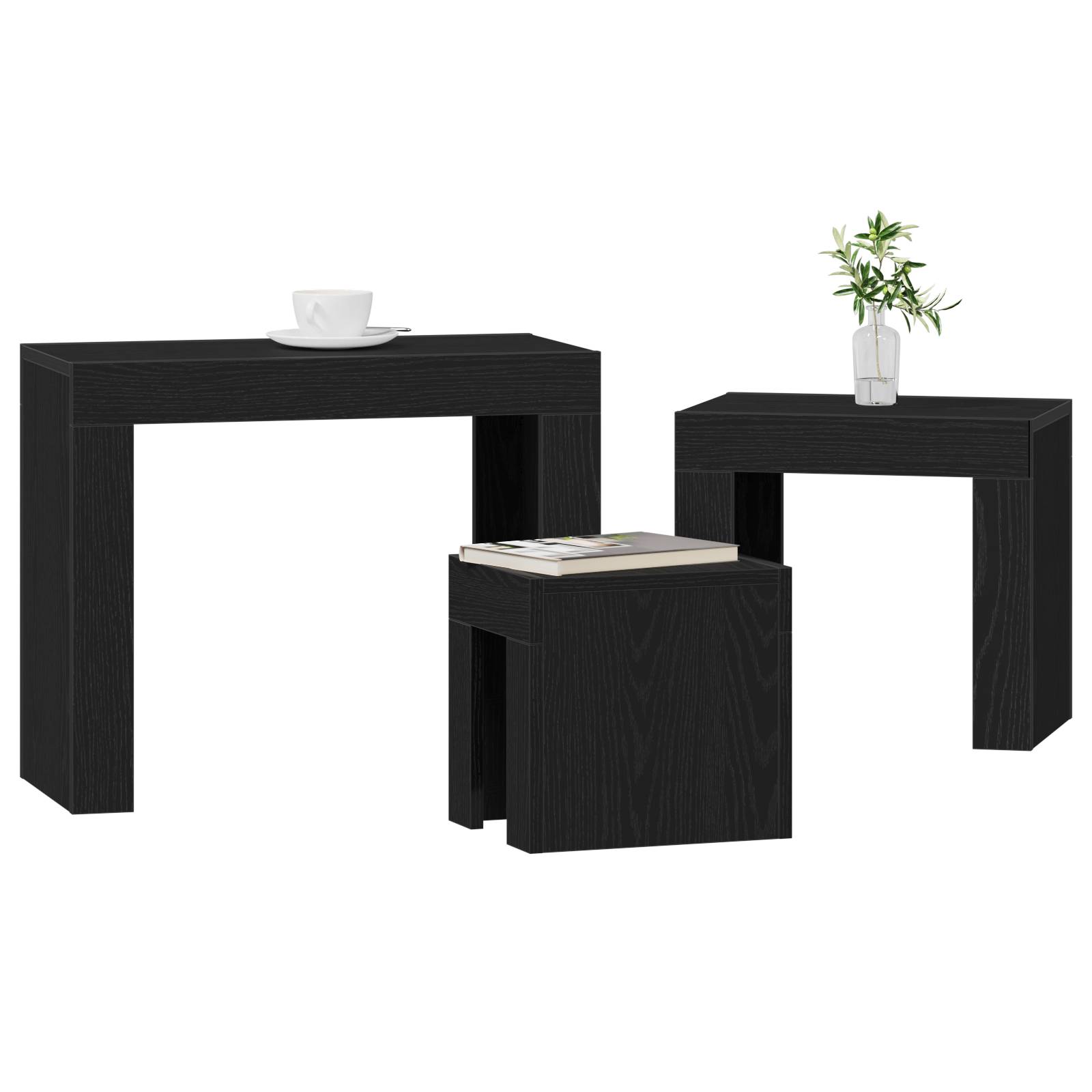 vidaXL 3-tlg. Satztisch-Set Schwarz Eiche Holzwerkstoff