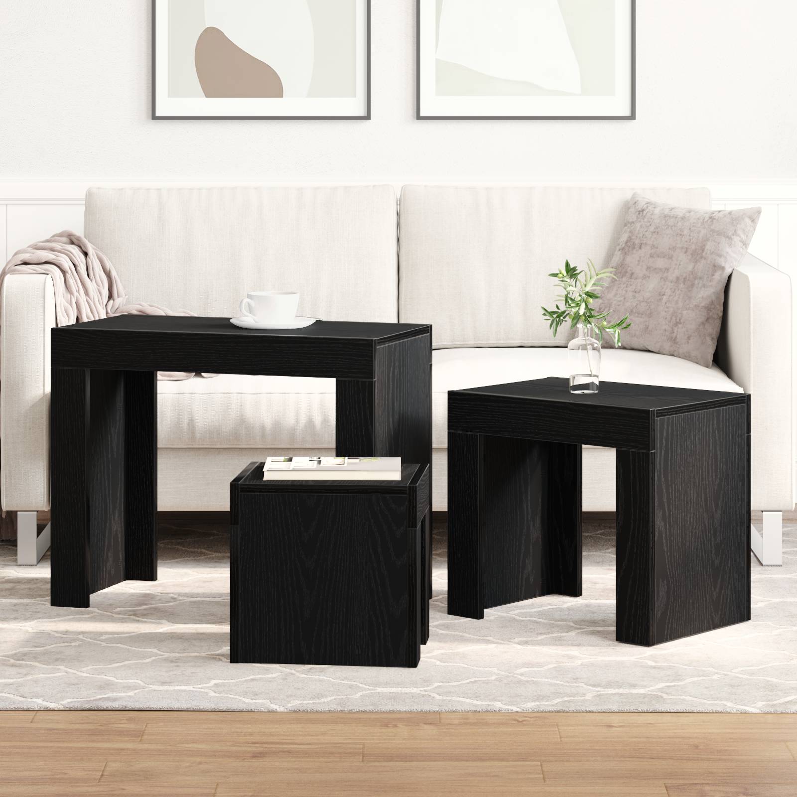 vidaXL 3-tlg. Satztisch-Set Schwarz Eiche Holzwerkstoff