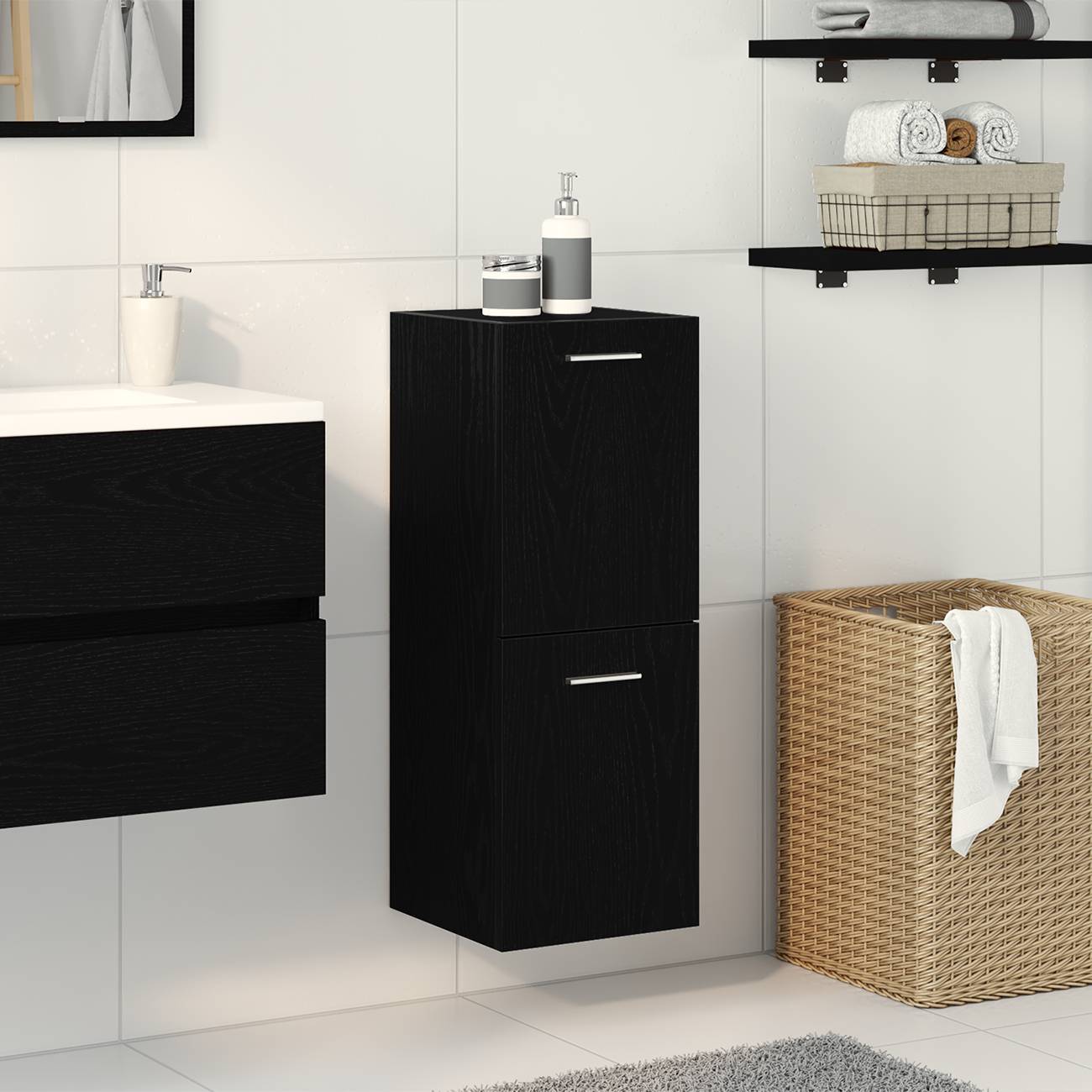 vidaXL Bad-Wandschrank Schwarz Eiche 30x30x80 cm Spanplatte
