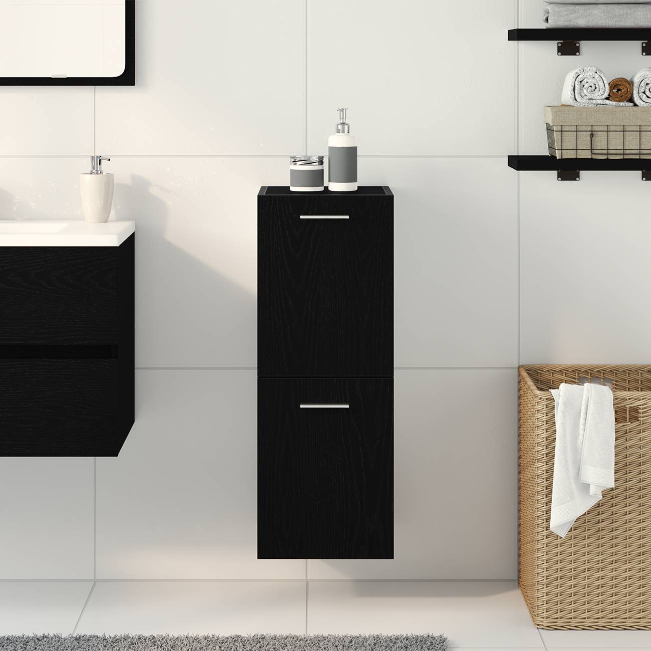 vidaXL Bad-Wandschrank Schwarz Eiche 30x30x80 cm Spanplatte