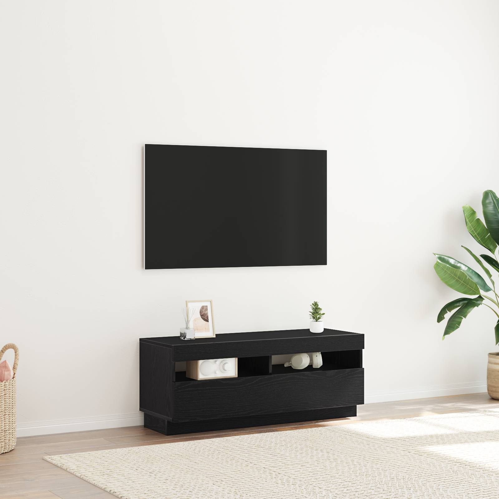 vidaXL LED TV-Möbel Schwarz Eiche 100x35x40 cm Holzwerkstoff