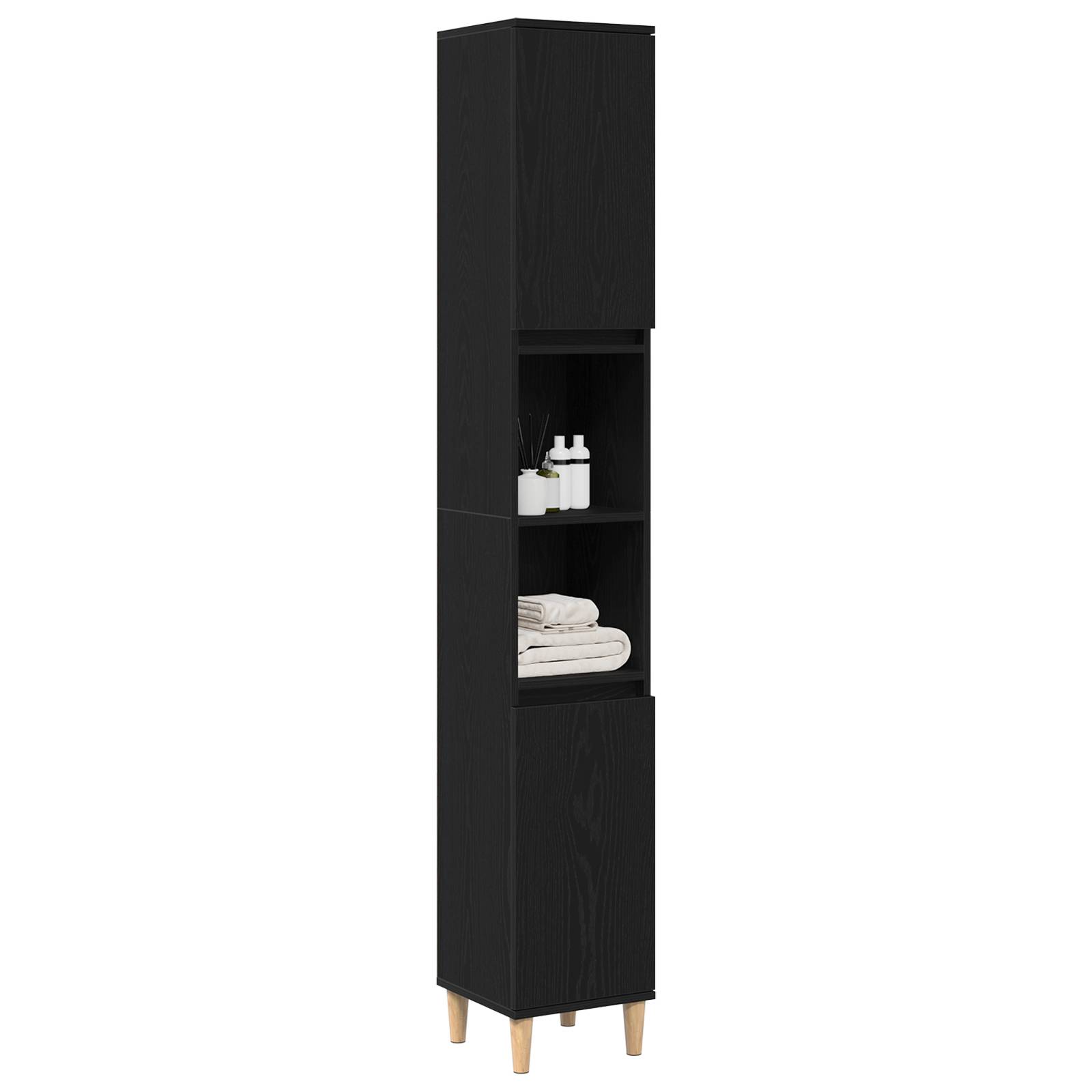 vidaXL Badschrank Schwarz Eiche 30x30x190 cm Holzwerkstoff