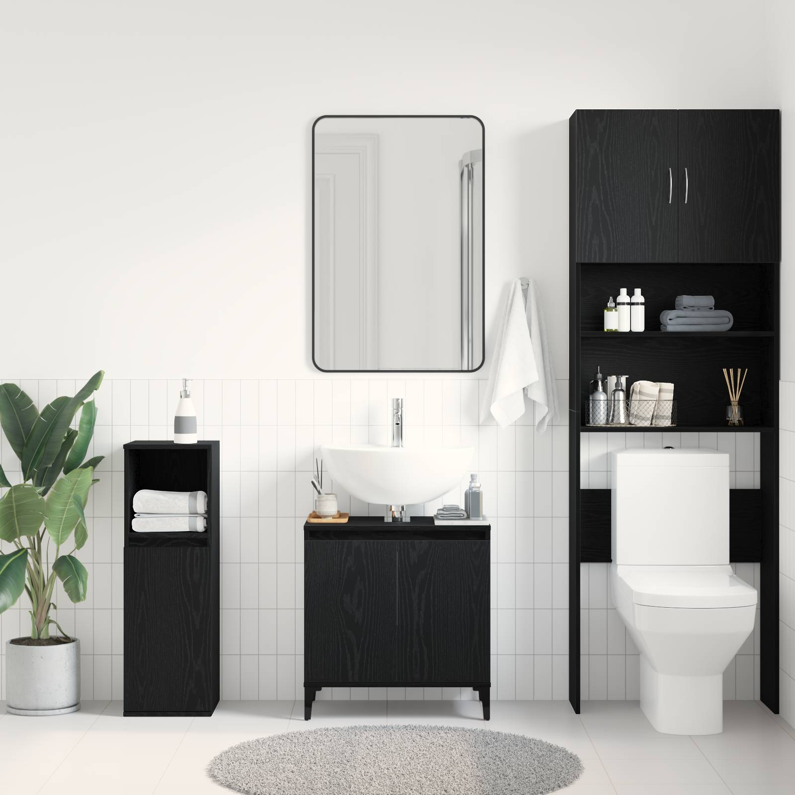 vidaXL Waschbeckenunterschrank Schwarz Eiche 58x33x60 cm Holzwerkstoff