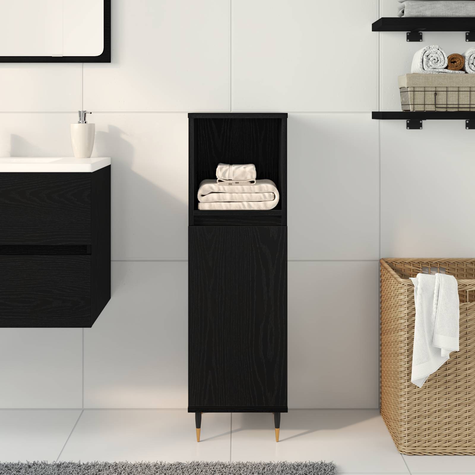 vidaXL Badschrank Schwarz Eiche 30x30x100 cm Holzwerkstoff