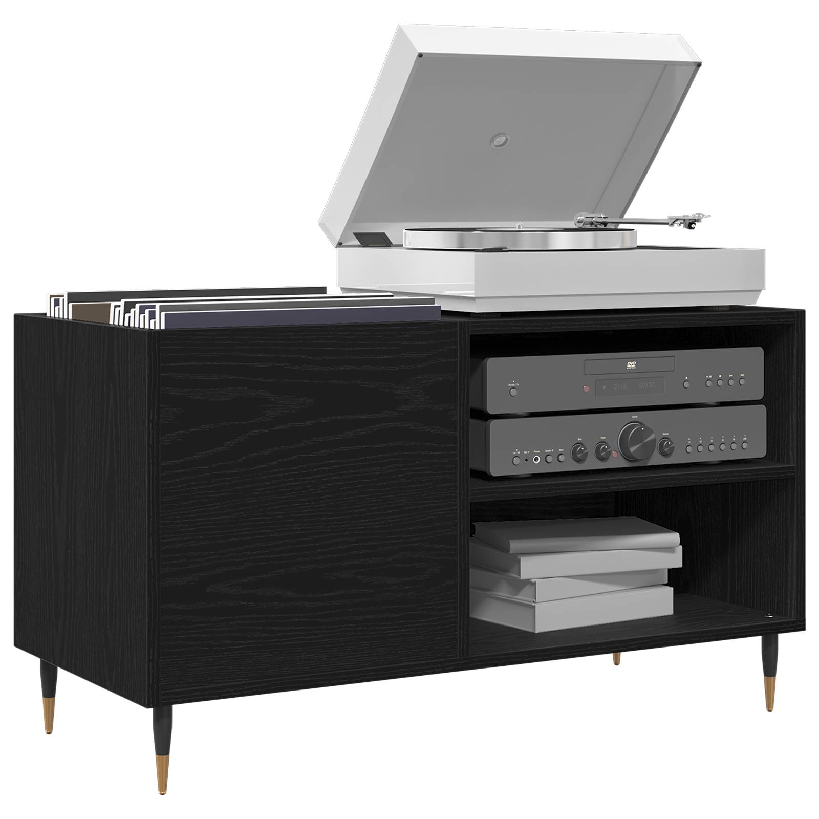 vidaXL Schallplattenschrank Schwarz Eiche 84,5x38x48 cm Holzwerkstoff