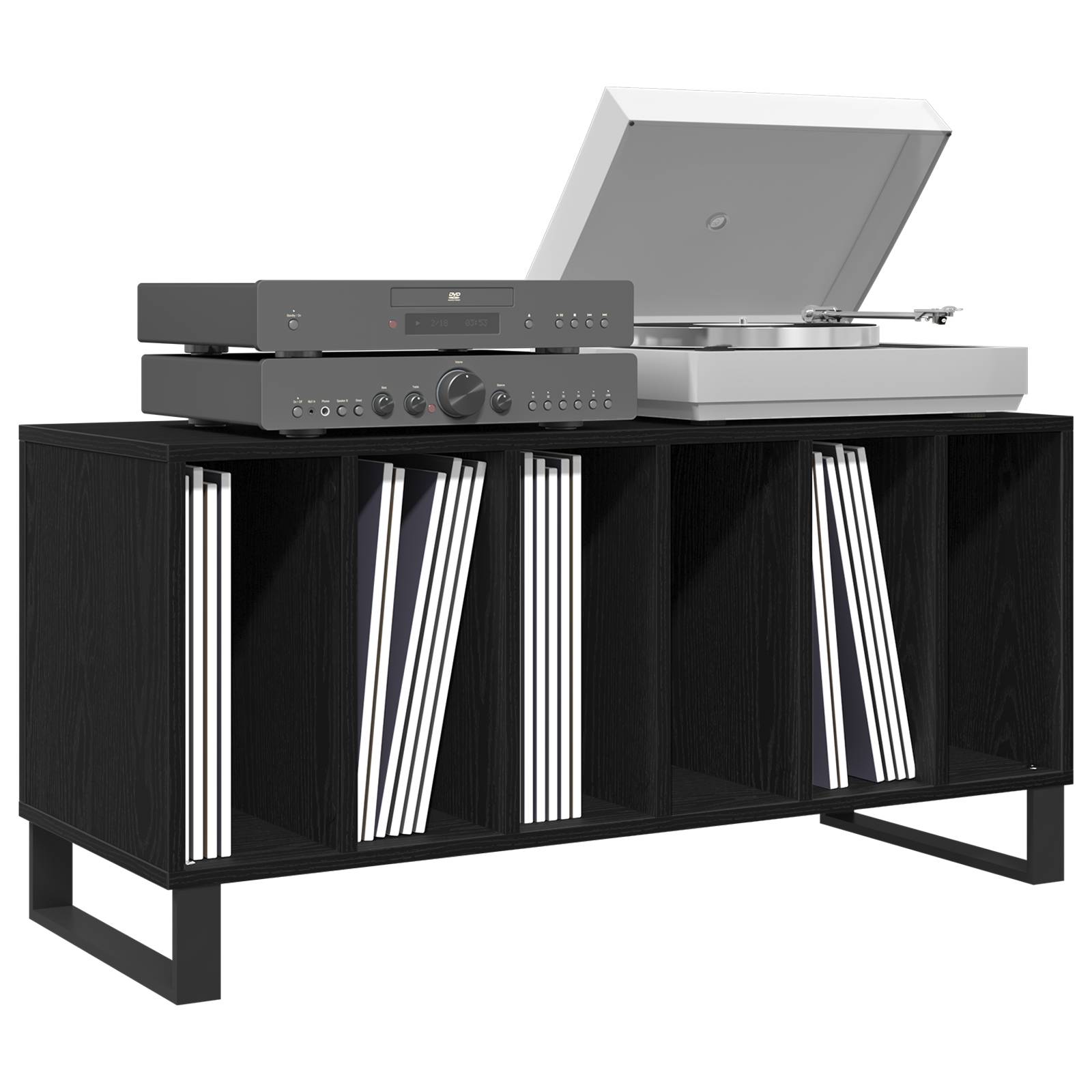 vidaXL Schallplattenschrank Schwarz Eiche 100x38x48 cm Holzwerkstoff