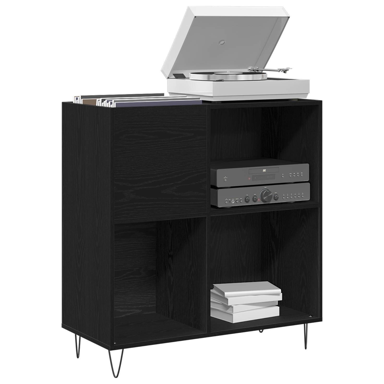vidaXL Schallplattenschrank Schwarz Eiche 84,5x38x90 cm Holzwerkstoff