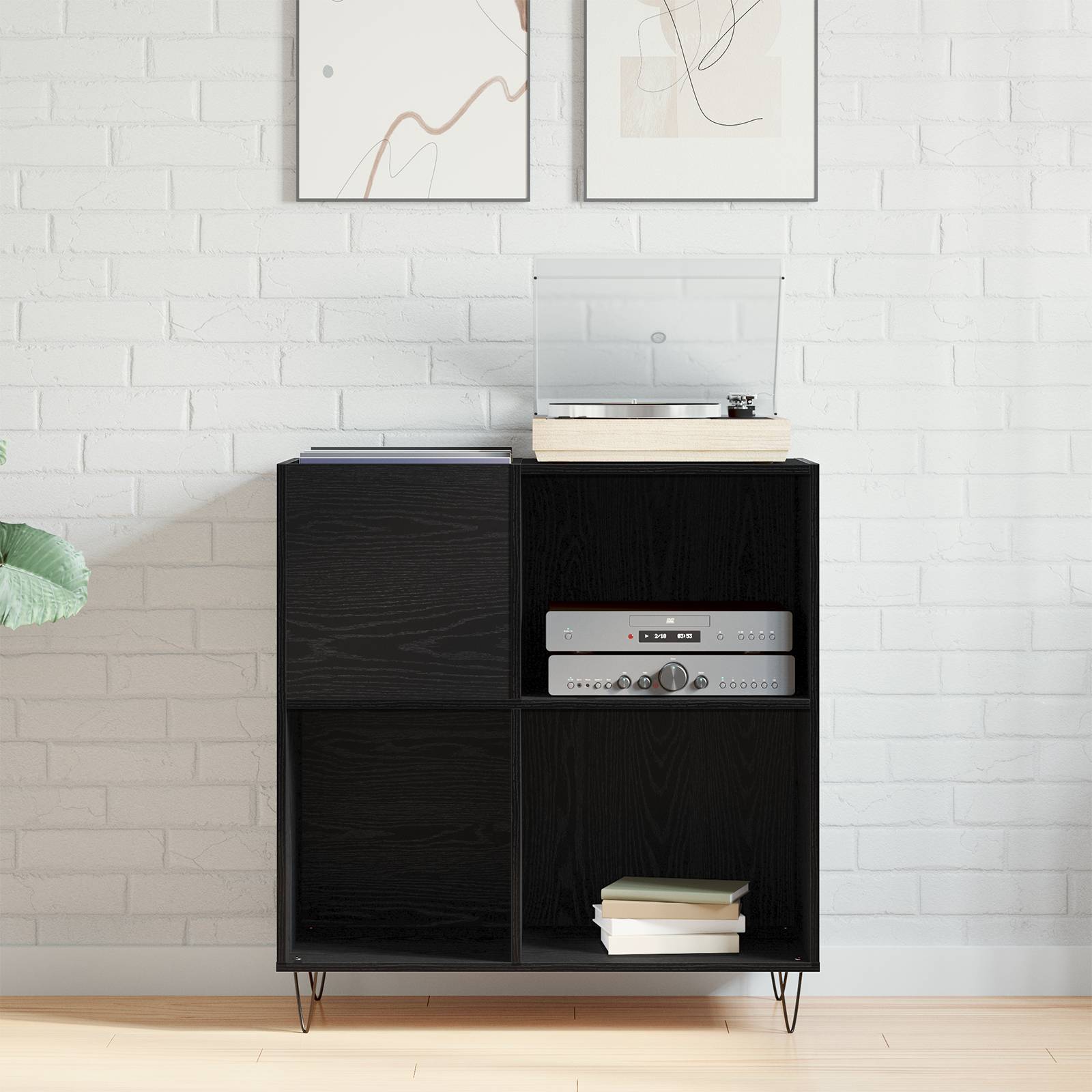 vidaXL Schallplattenschrank Schwarz Eiche 84,5x38x90 cm Holzwerkstoff