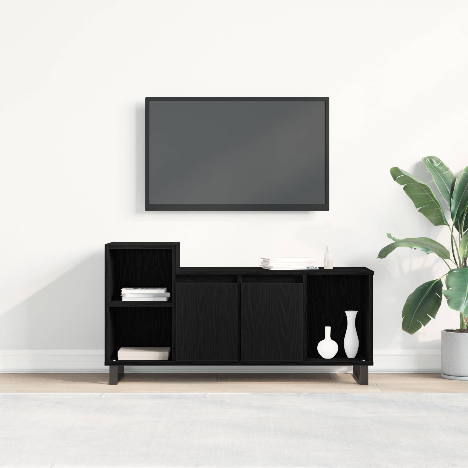 vidaXL TV-Schrank Schwarz Eiche 100x35x55 cm Holzwerkstoff