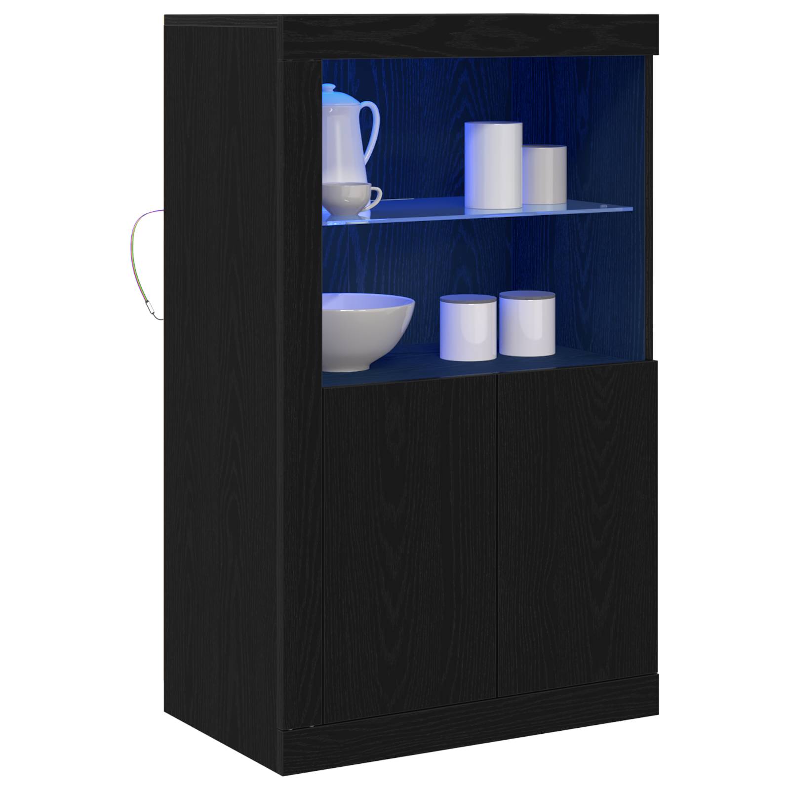 vidaXL Sideboard mit LED-Leuchten Schwarz Eiche 60,5x37x100 cm