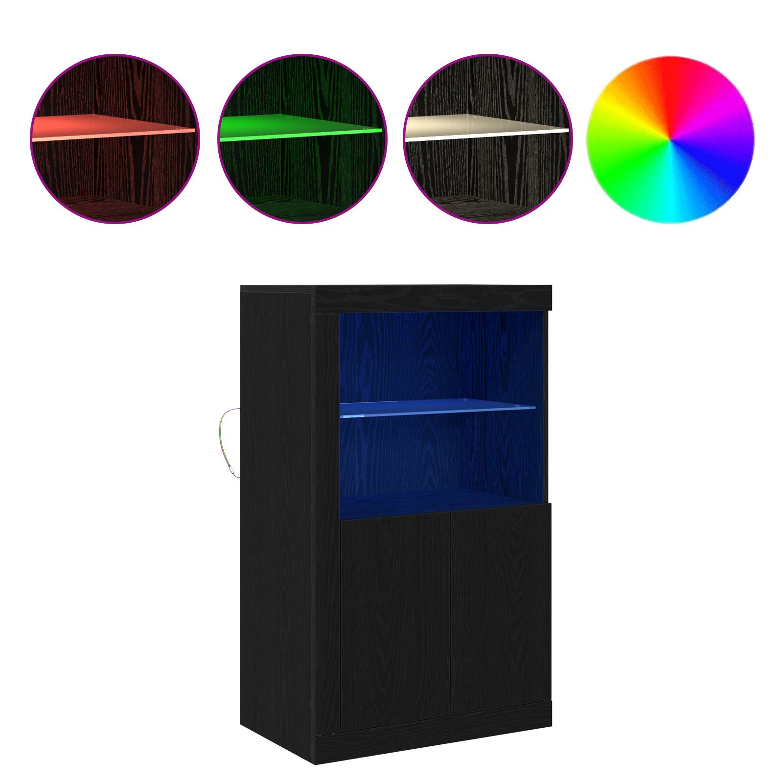 vidaXL Sideboard mit LED-Leuchten Schwarz Eiche 60,5x37x100 cm