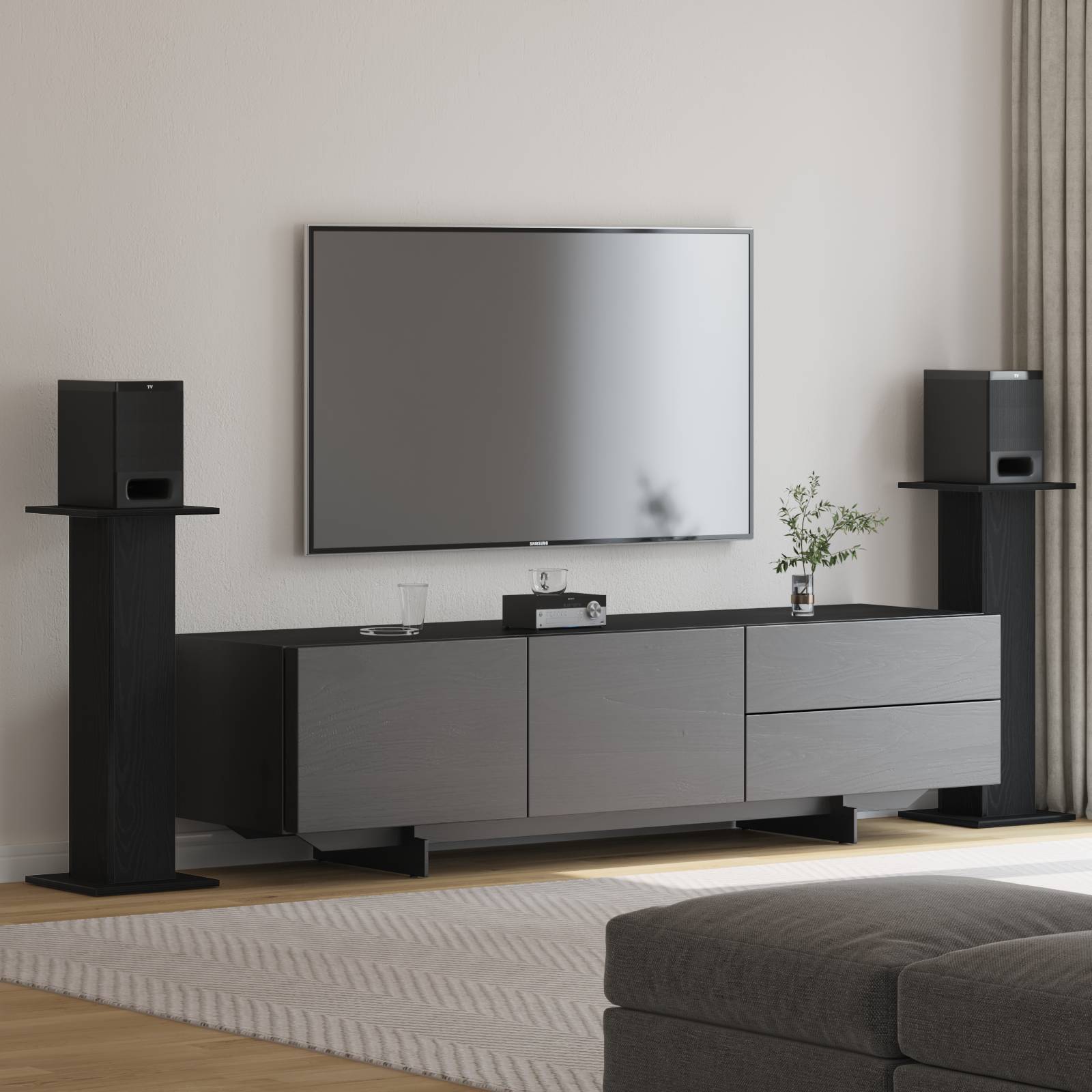 vidaXL Lautsprecherständer 2 Stk. Schwarz Eiche 30x30x80 cm