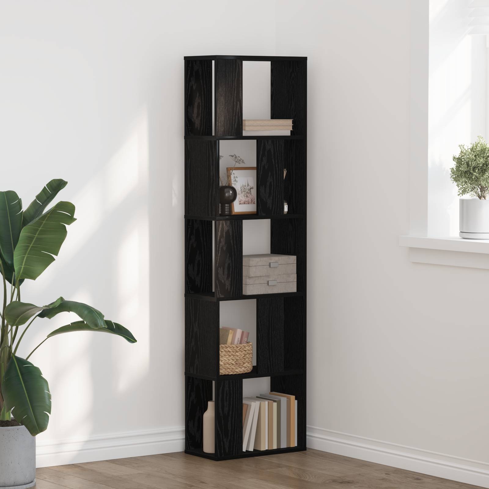 vidaXL Bücherregal 5 Böden Schwarz Eiche 45x23,5x162,5cm Holzwerkstoff