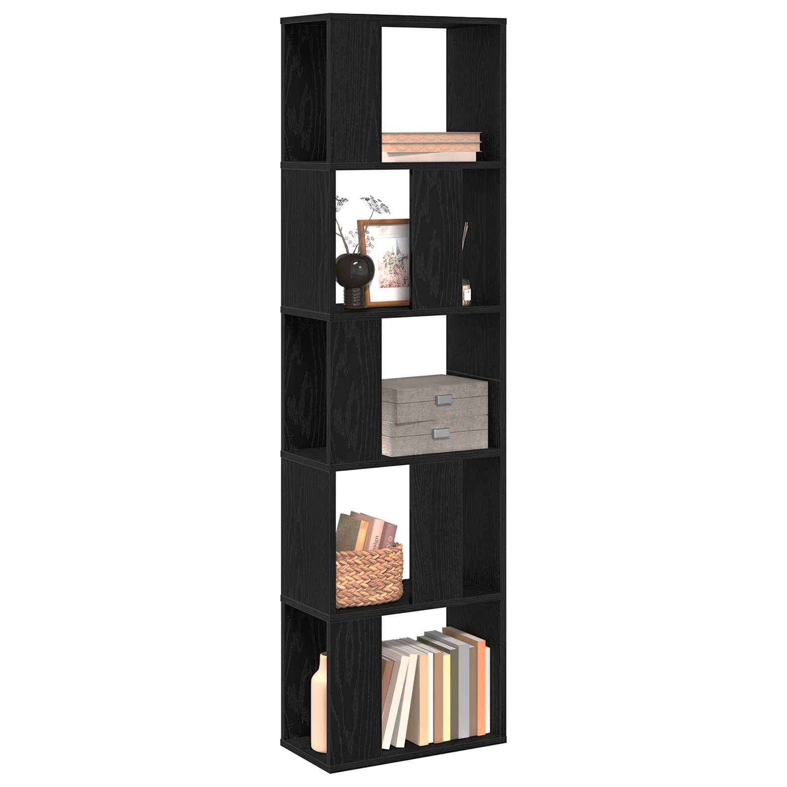 vidaXL Bücherregal 5 Böden Schwarz Eiche 45x23,5x162,5cm Holzwerkstoff
