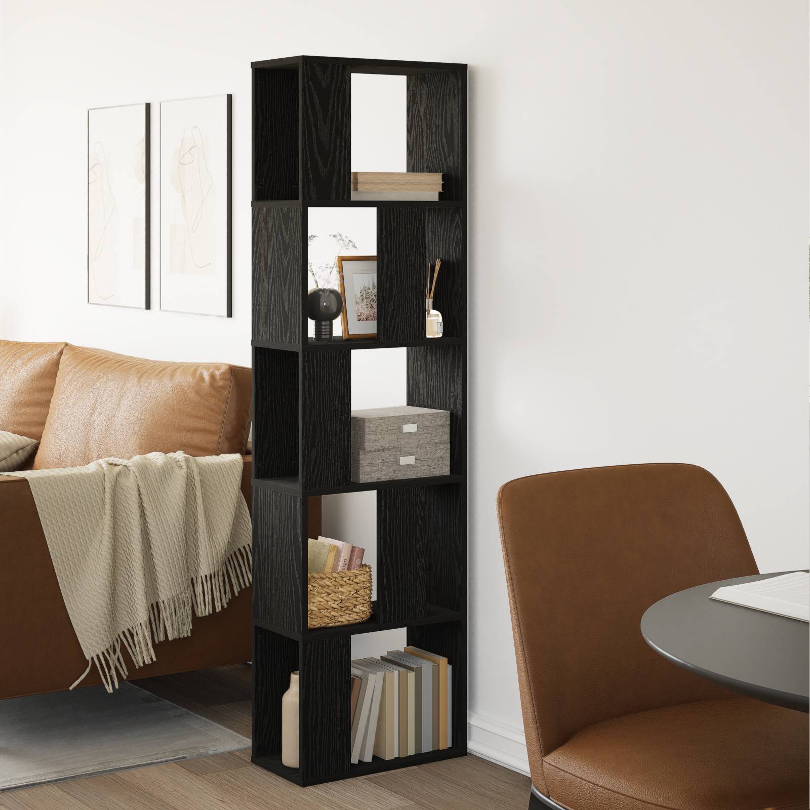 vidaXL Bücherregal 5 Böden Schwarz Eiche 45x23,5x162,5cm Holzwerkstoff