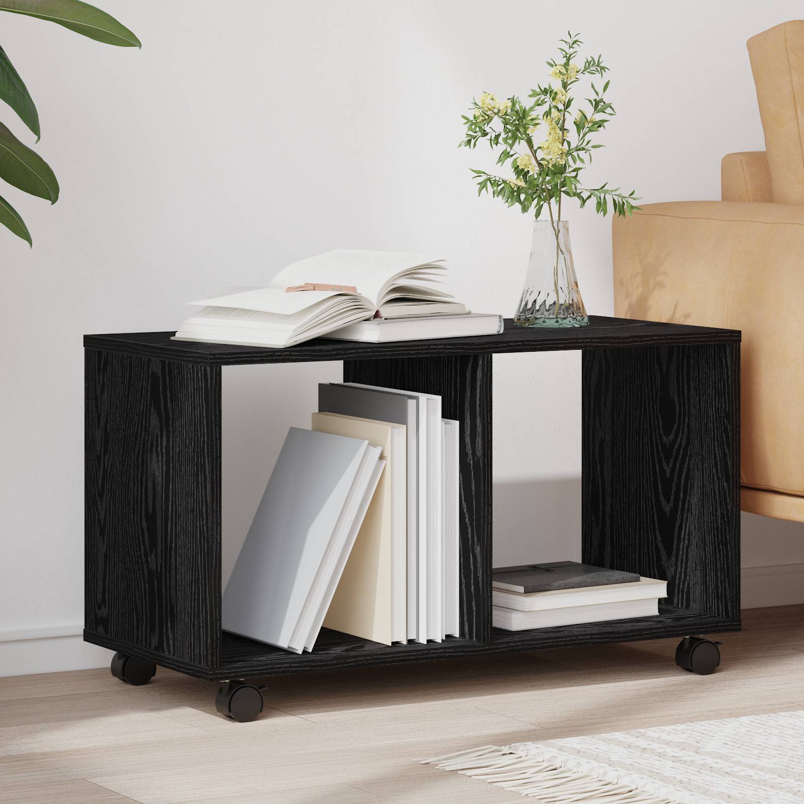 vidaXL Beistelltisch mit Rollen Schwarz Eiche 72x33x42,5 cm
