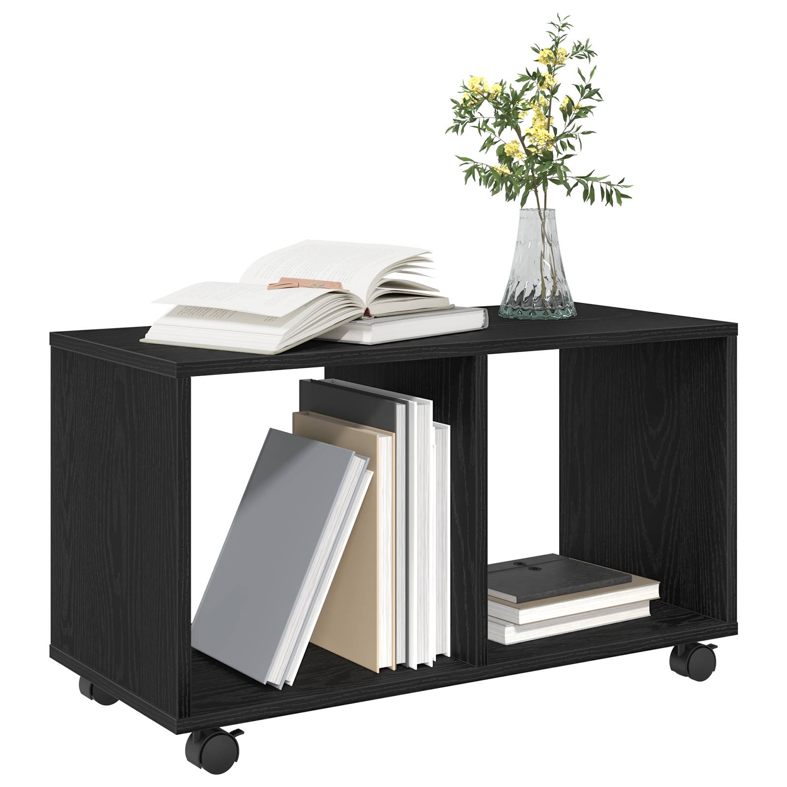 vidaXL Beistelltisch mit Rollen Schwarz Eiche 72x33x42,5 cm