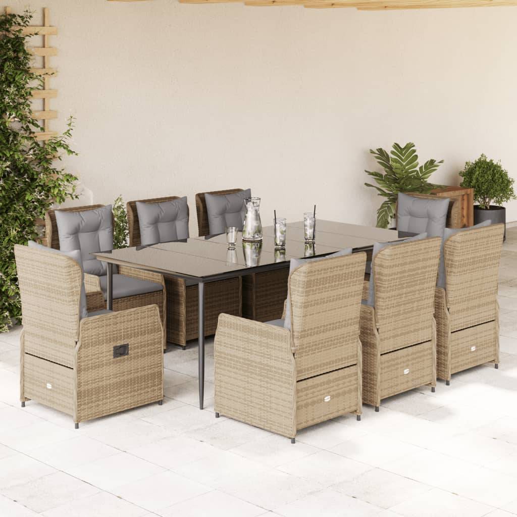 vidaXL 9-tlg. Garten-Essgruppe mit Kissen Beige Poly Rattan