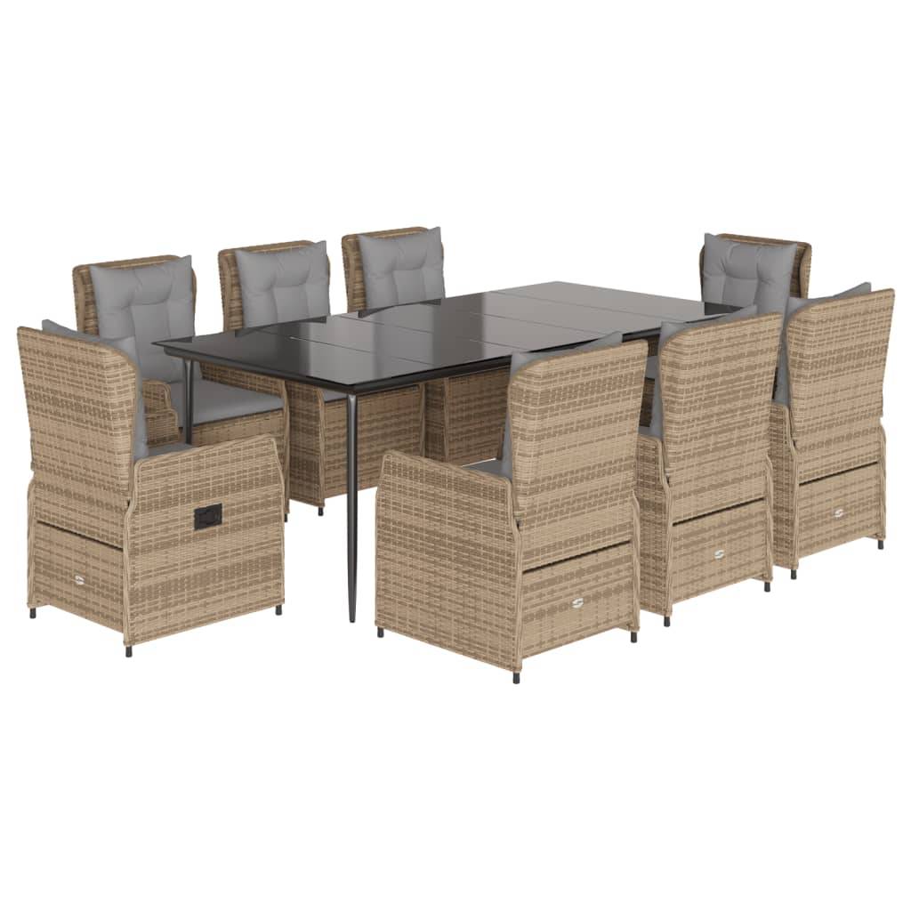 vidaXL 9-tlg. Garten-Essgruppe mit Kissen Beige Poly Rattan