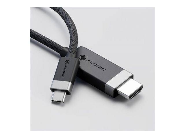 Geflochtenes USB-C-Kabel mit zwei Metallsteckern, dargestellt auf hellgrauem Hintergrund.