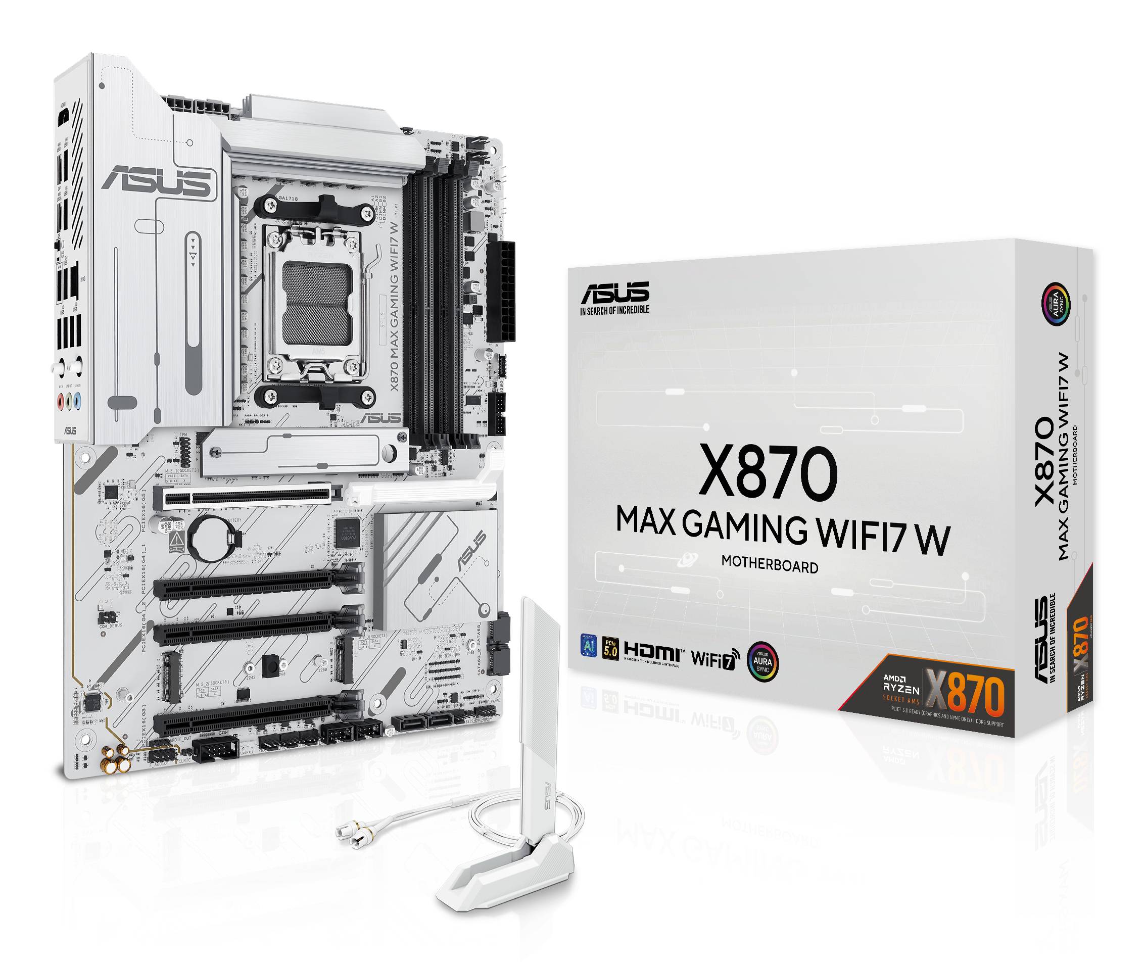 ASUS X870 MAX GAMING WIFI7 W - Motherboard - ATX - Socket AM5 - AMD X870 Chipsatz - USB4, USB-C 3.2 Gen 2x2, USB 3.2 Gen 2, USB 3.2 Gen 1 - Wi-Fi