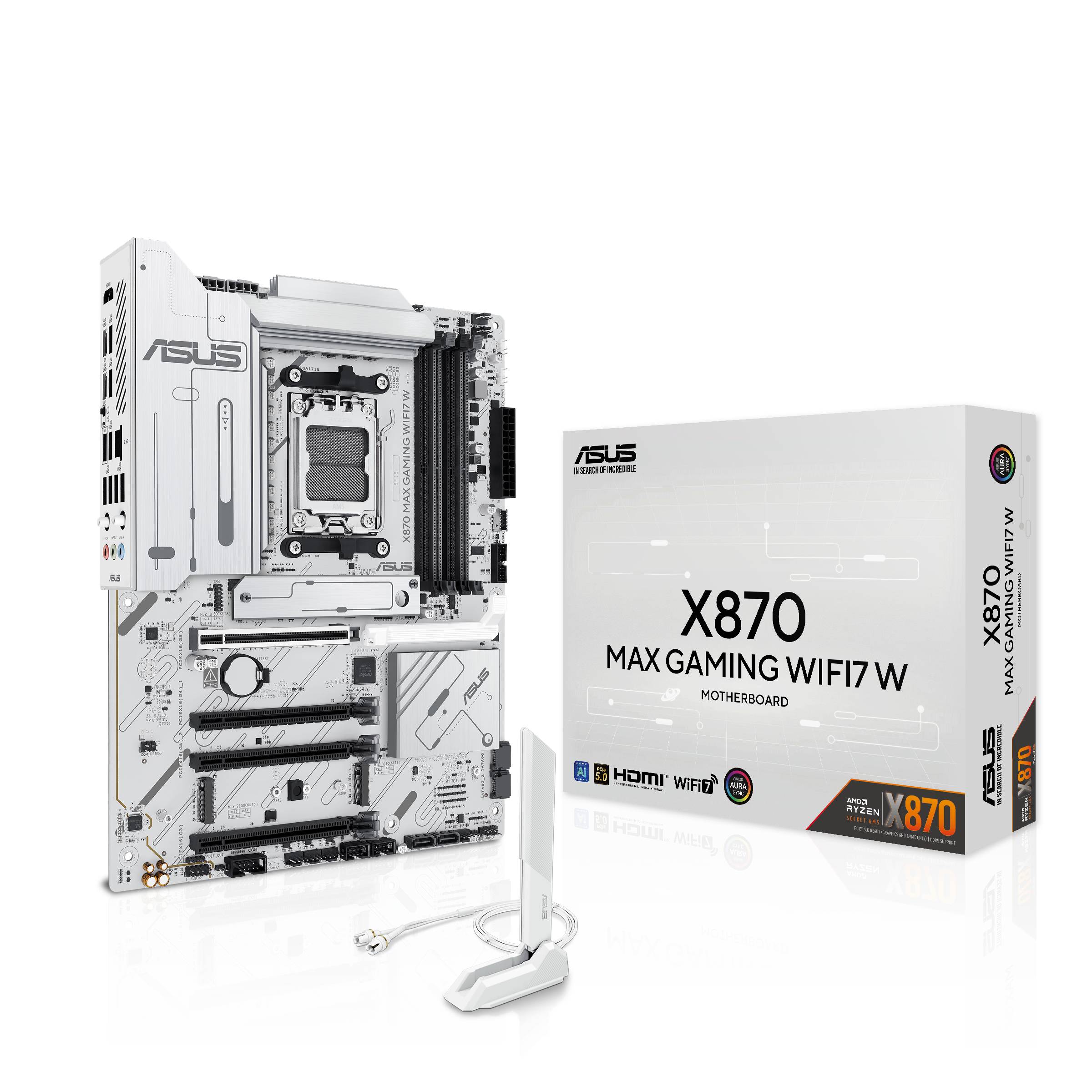 ASUS X870 MAX GAMING WIFI7 W - Motherboard - ATX - Socket AM5 - AMD X870 Chipsatz - USB4, USB-C 3.2 Gen 2x2, USB 3.2 Gen 2, USB 3.2 Gen 1 - Wi-Fi