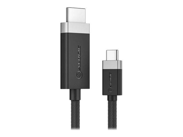Zwei schwarze geflochtene USB-C-Kabel nebeneinander gezeigt, eines mit einem größeren Stecker und eines mit einem kleineren, auf weißem Hintergrund.