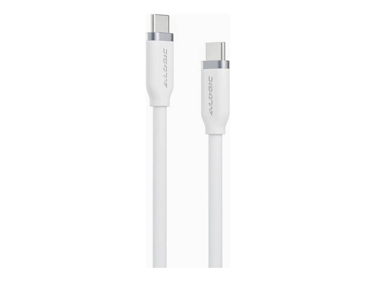 Weißes USB-C-Ladekabel mit zwei USB-C-Anschlüssen, dargestellt auf einem einfachen weißen Hintergrund.