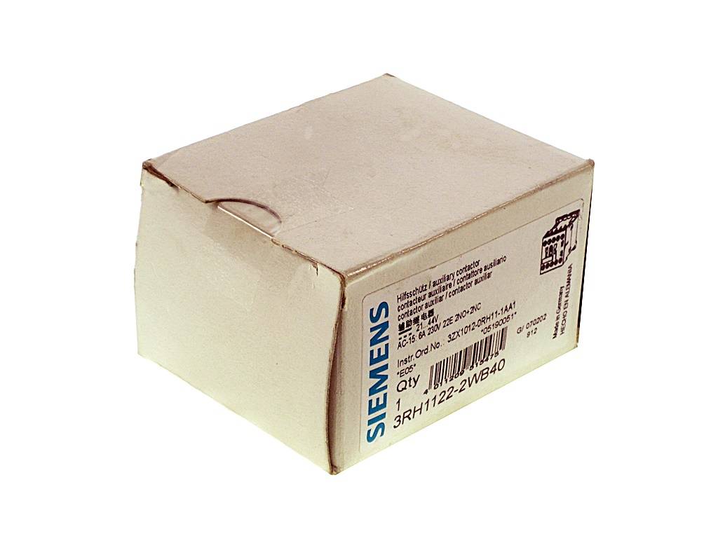 Kleiner beiger Siemens-Versandkarton aus Pappe mit aufgedrucktem Produktetikett auf weißem Hintergrund.