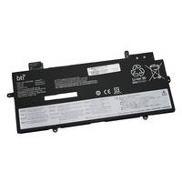 Schwarzes Laptop-Akkupaket mit Beschriftungen und Recycling-Symbolen auf weißem Hintergrund.