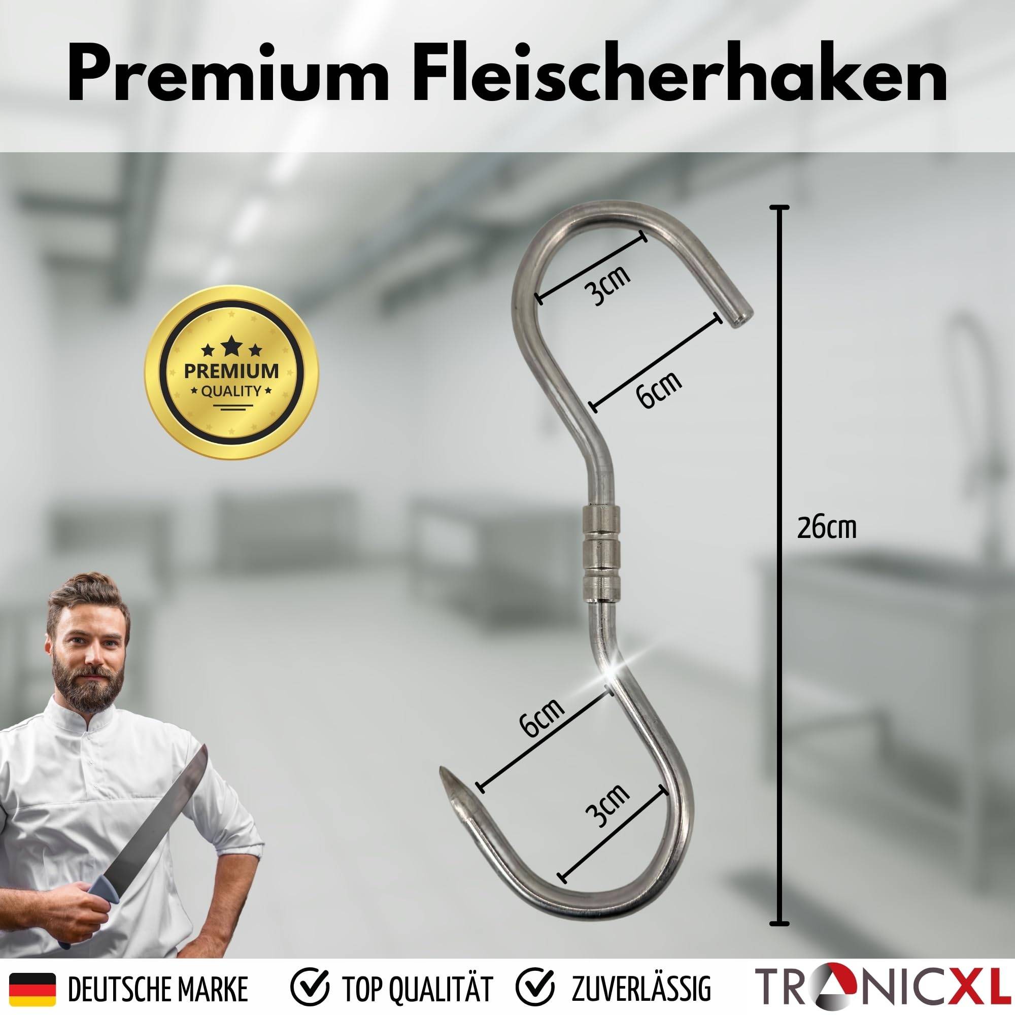 10 Stück PROFI S-Haken - 260x10mm Drehhaken Edelstahl Dreh Haken Wildhaken Zerwirk-haken Swivel Hook Fleischhaken drehbar zum Aufhängen von Wild Fis