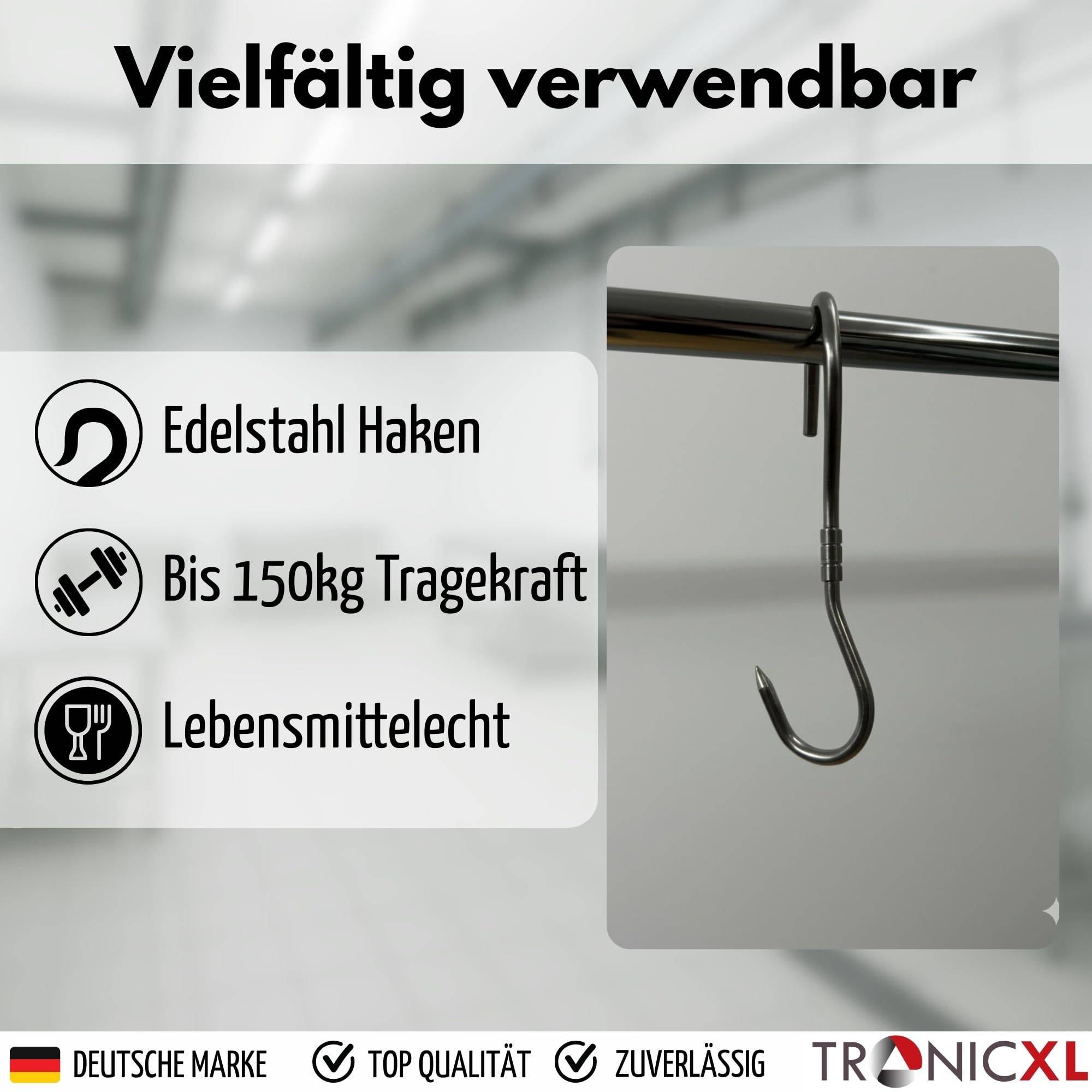 10 Stück PROFI S-Haken - 260x10mm Drehhaken Edelstahl Dreh Haken Wildhaken Zerwirk-haken Swivel Hook Fleischhaken drehbar zum Aufhängen von Wild Fis
