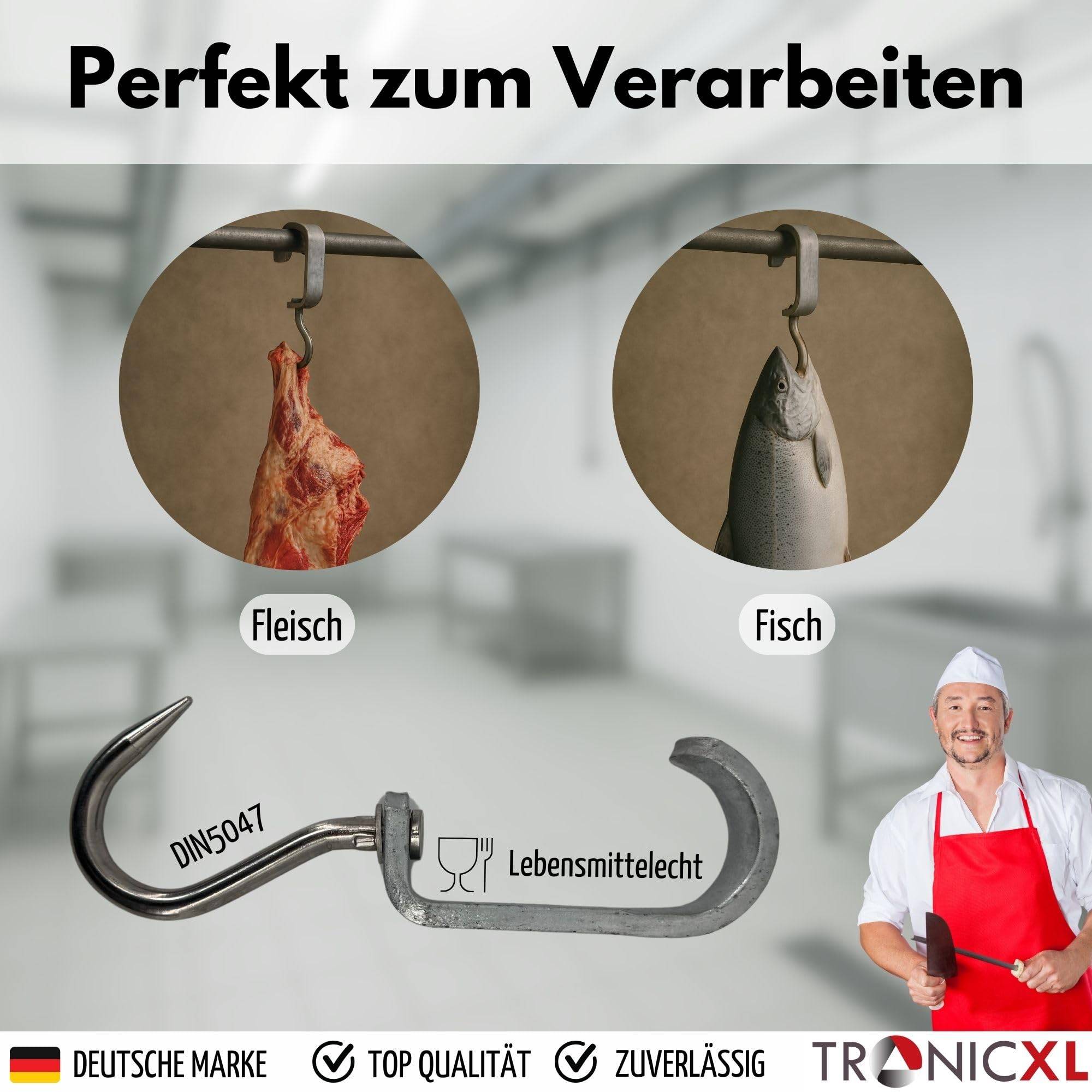 Euro-Haken Din 5047 35x12 mm Rohrbahnhaken Rohrhaken Fleischerhaken Metzgerei Gleithaken Normhaken mit Gleitbügel