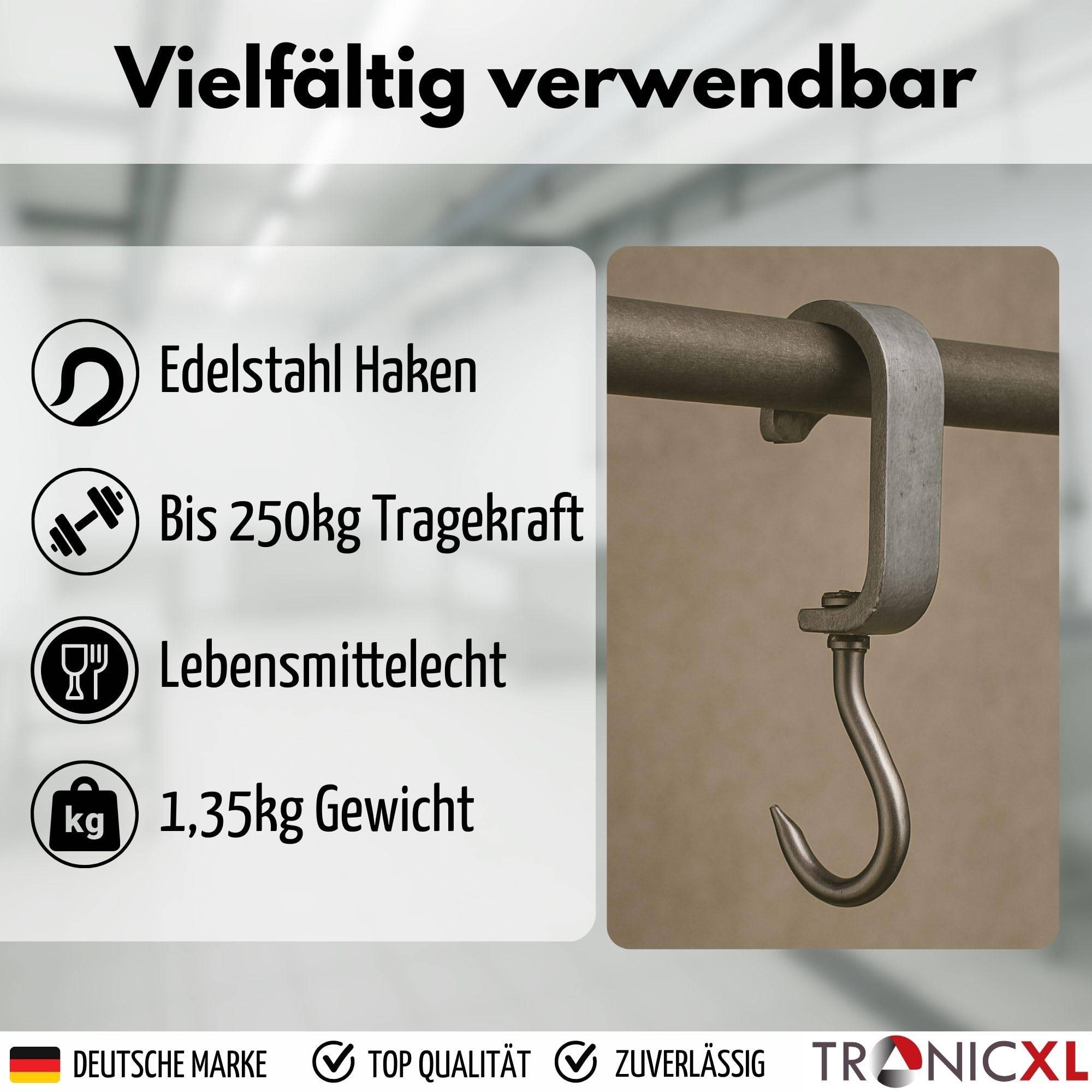 Euro-Haken Din 5047 35x12 mm Rohrbahnhaken Rohrhaken Fleischerhaken Metzgerei Gleithaken Normhaken mit Gleitbügel