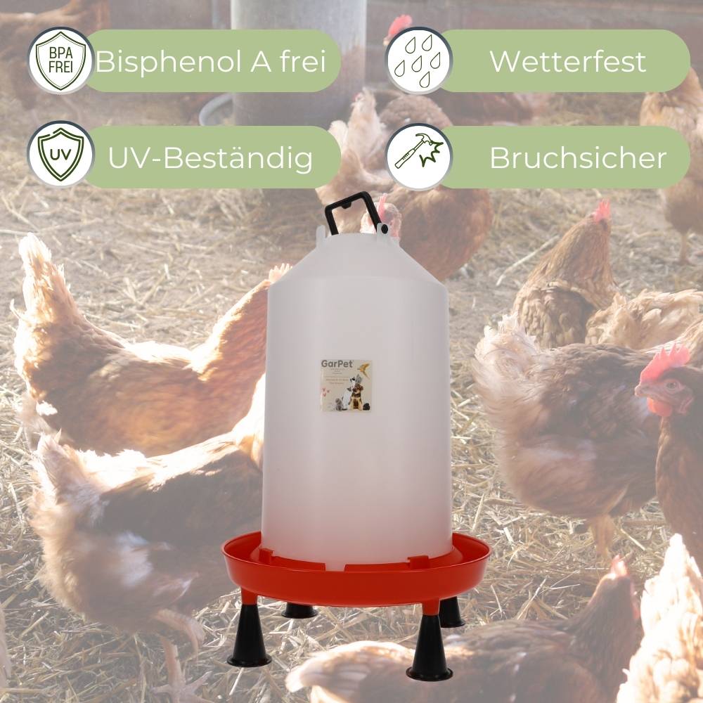 XXL Hühnertränke mit Standfüßen Hühner Zubehör Geflügeltränke XXL 15 Liter Wassertränke Hühner Hühnertränke