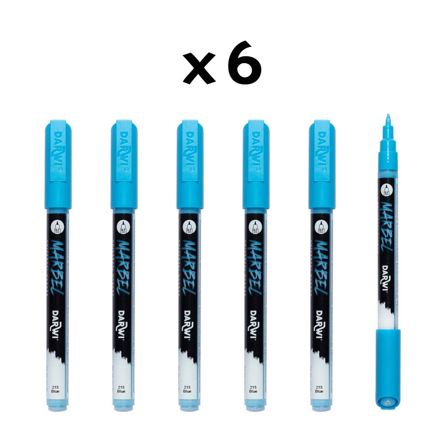 Darwi 6x Universalmarker Acrylfarbe, extrafeine Spitze 0,7mm Blau DA0223001215C