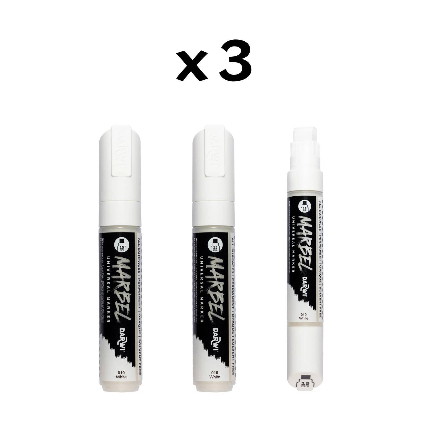 Darwi 3x Marker Acrylfarbe, rechteckige breite Spitze 15mm Weiß DA0222015010C