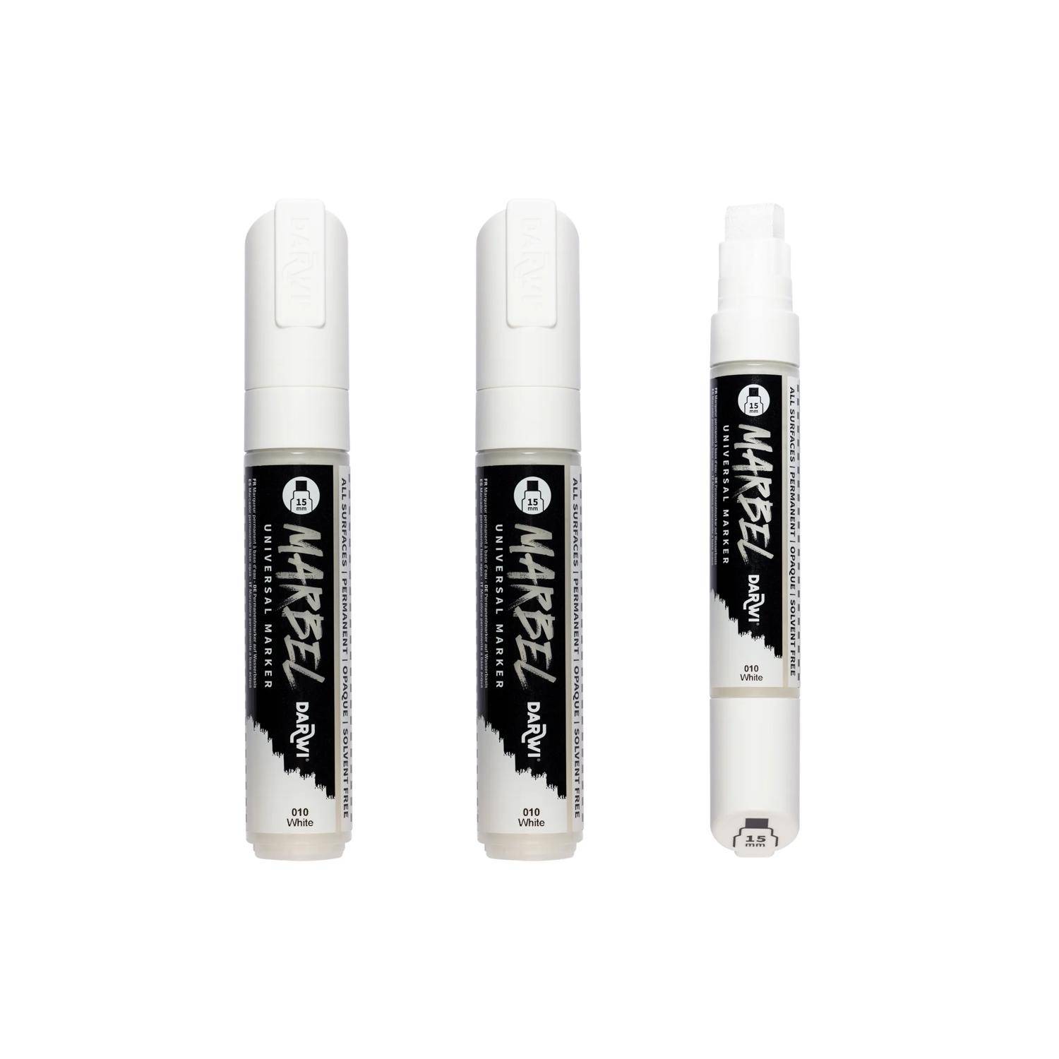 Darwi 3x Marker Acrylfarbe, rechteckige breite Spitze 15mm Weiß DA0222015010C