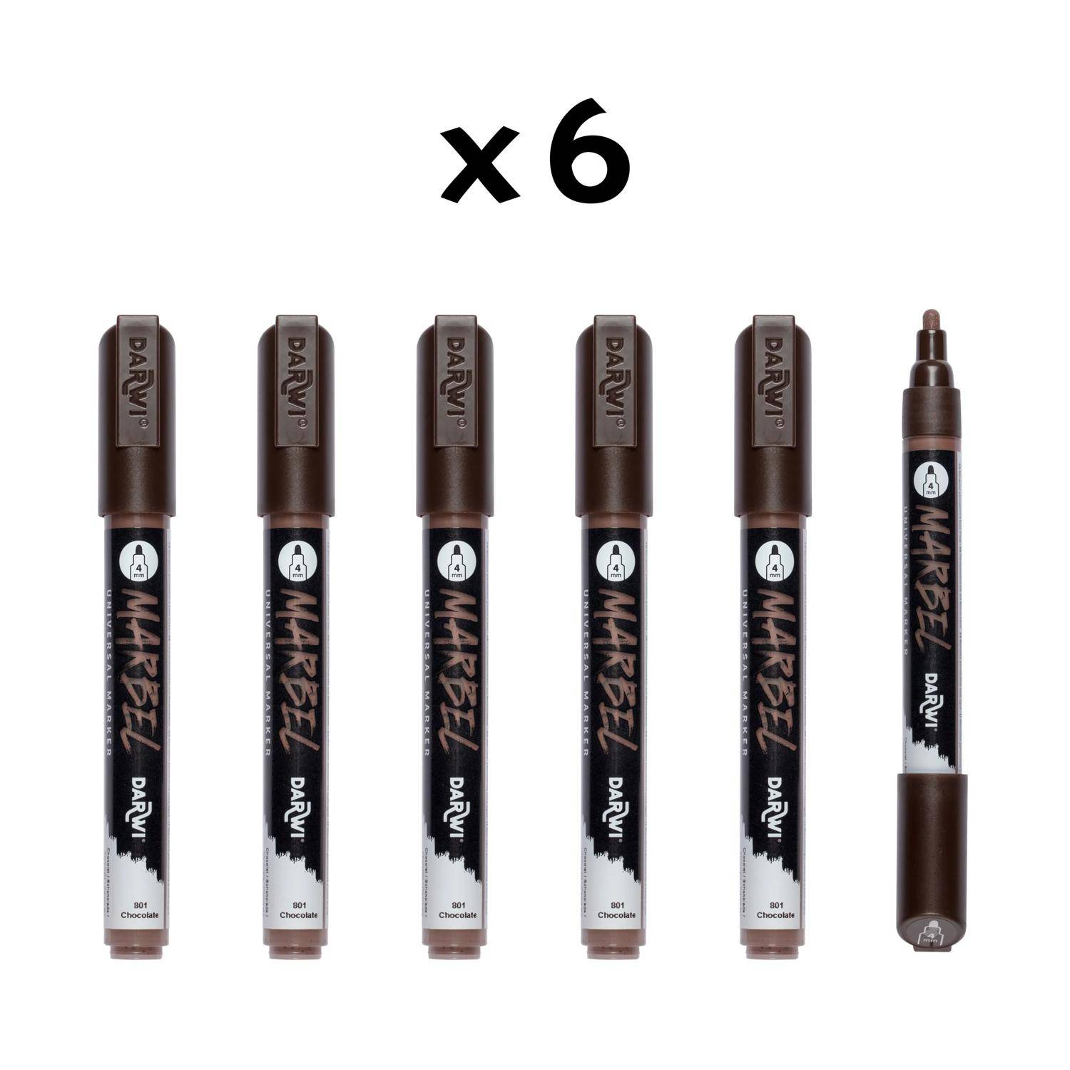 Darwi 6x Marker Acrylfarbe, Rundspitze medium 4mm Schokoladenbraun DA0226004801C