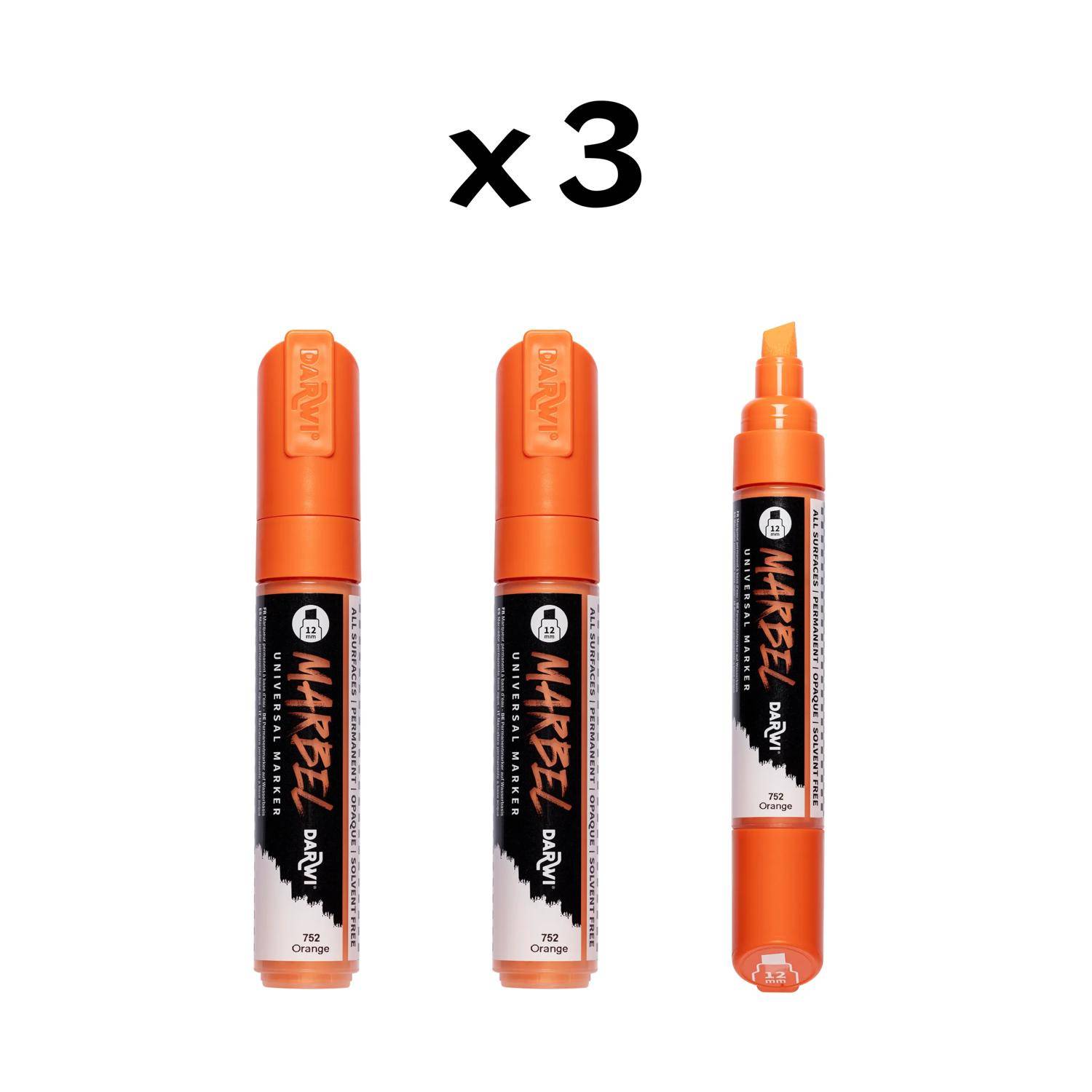 Darwi 3x Universalmarker Acrylfarbe, breite Keilspitze 12mm Orange DA0222012752C