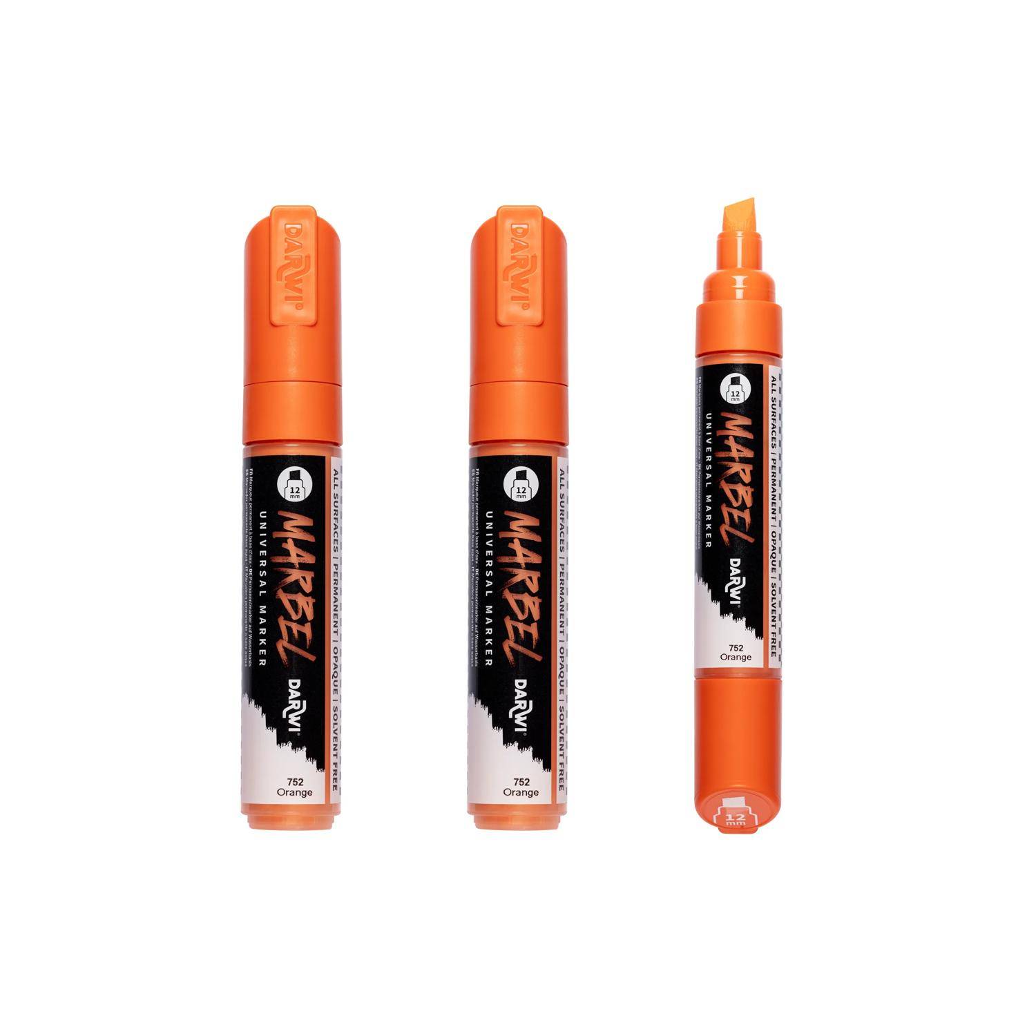 Darwi 3x Universalmarker Acrylfarbe, breite Keilspitze 12mm Orange DA0222012752C