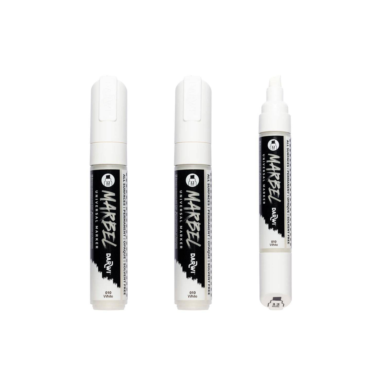 Darwi 3x Universalmarker Acrylfarbe, breite Keilspitze 12mm Weiß DA0222012010C