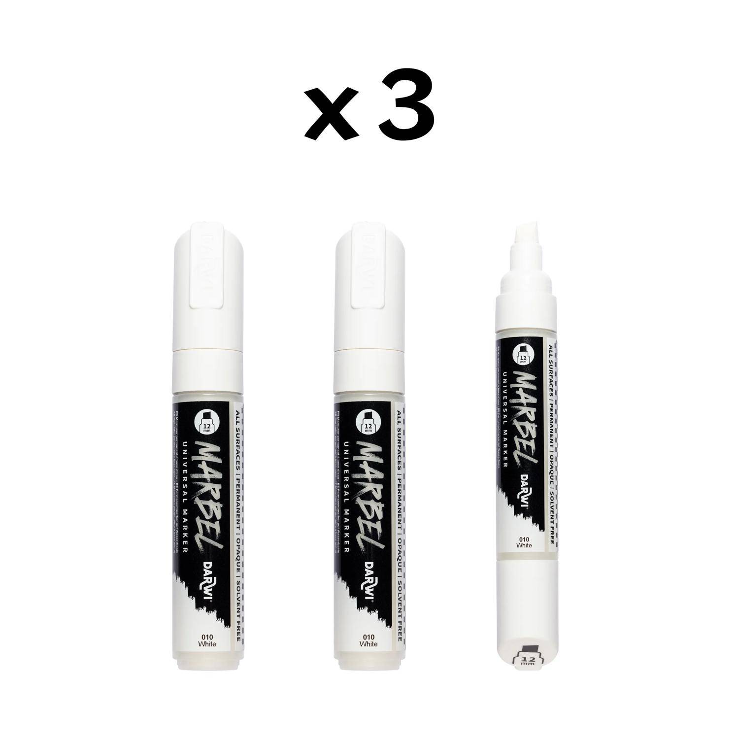 Darwi 3x Universalmarker Acrylfarbe, breite Keilspitze 12mm Weiß DA0222012010C