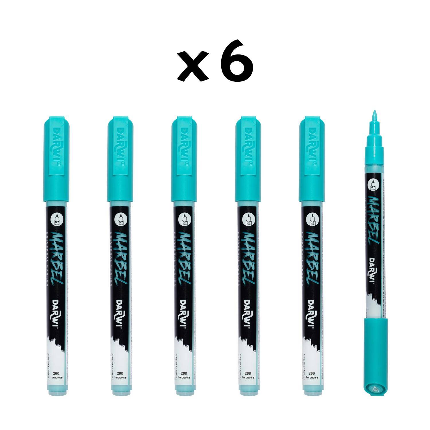 Darwi 6x Marker Acrylfarbe, extrafeine Spitze 0,7mm Türkis DA0223001260C