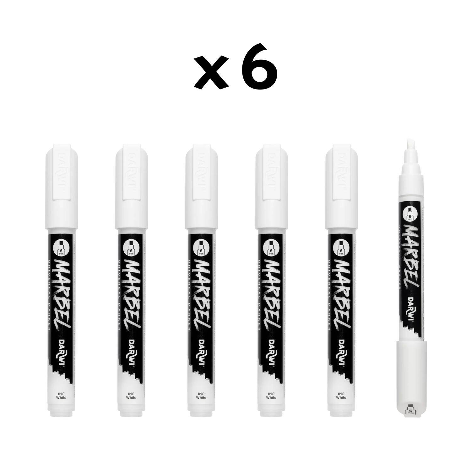 Darwi 6x Universalmarker Acrylfarbe, Keilspitze medium 6mm Weiß DA0226006010C
