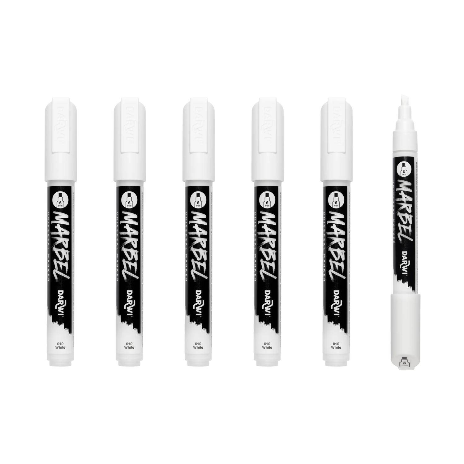 Darwi 6x Universalmarker Acrylfarbe, Keilspitze medium 6mm Weiß DA0226006010C