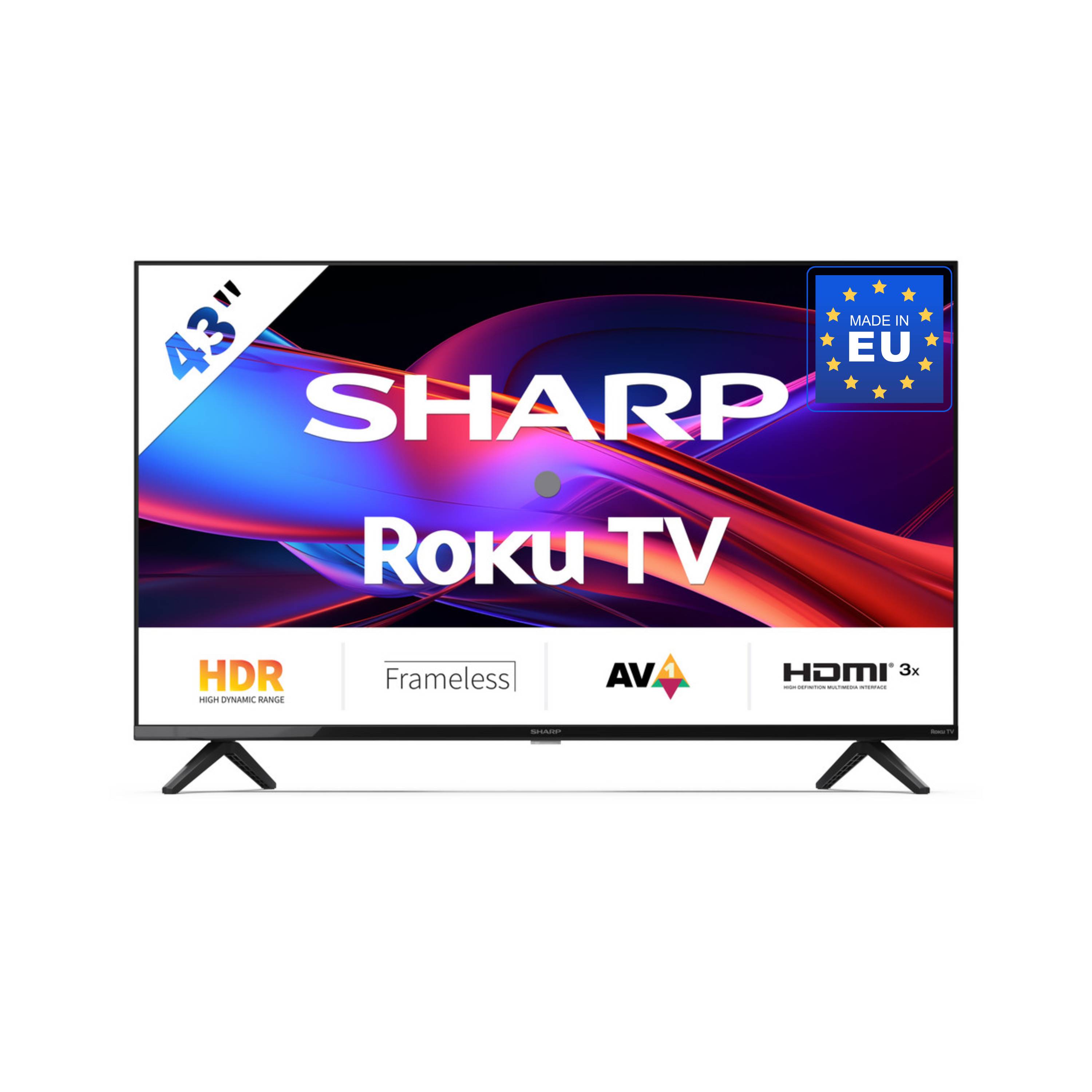 SHARP 43GD2225E – 43 Zoll Fernseher (108 cm) Full HD Roku TV– HDR10, Dreifach-Tuner DVB-T2/C/S2, 3x HDMI, USB, WLAN